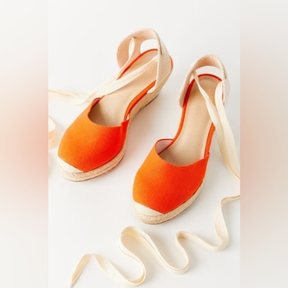 Urban Outfitters Orange Cream Wedge Shoes
